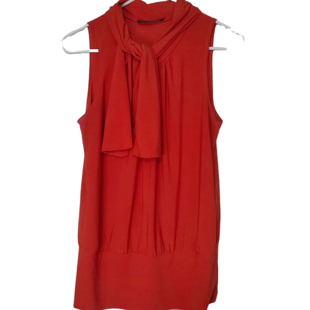 Women's red size large sleeveless Blouse with tie detail by neck